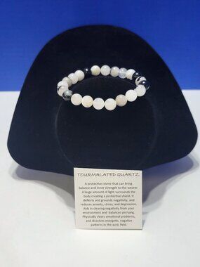 Vintage Natural Tourmalated Quartz Beaded Bracelet for Protection